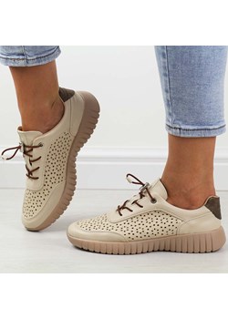 Beżowe Gr ażurowe półbuty damskie M.Daszyński 2270-2 ze sklepu suzana.pl w kategorii Półbuty damskie - zdjęcie 188049366