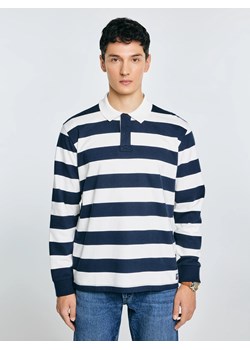 Koszulka męska polo z długim rękawem w pasy granatowo-białe Miker 100 ze sklepu Big Star w kategorii T-shirty męskie - zdjęcie 188049479