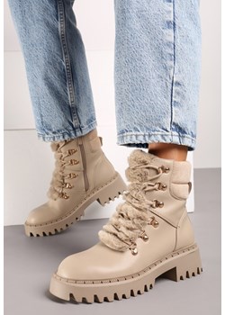 Ciemnobeżowe Trapery w Casualowym Stylu z Futerkowym Zdobieniem na Języku Taniapea ze sklepu renee.pl w kategorii Workery damskie - zdjęcie 188049679