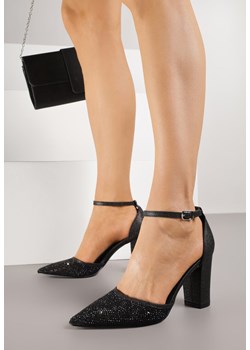 Czarne Czółenka na Obcasie Ozdobione Brokatem i Cyrkoniami Prisnara ze sklepu born2be.pl w kategorii Czółenka - zdjęcie 188053068