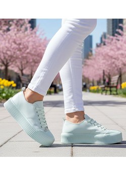 Seledynowe sznurowane trampki na platformie /G8-3 12271 S396/ ze sklepu Pantofelek24.pl w kategorii Trampki damskie - zdjęcie 188053106