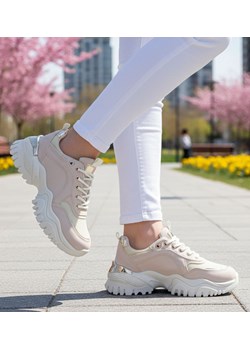 Sznurowane sportowe buty damskie beżowe /A5-3 13731 T598/ ze sklepu Pantofelek24.pl w kategorii Buty sportowe damskie - zdjęcie 188053117