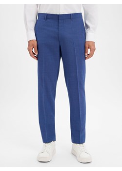 BOSS Spodnie z wełny dziewiczej - Leon Mężczyźni Regular Fit Sztuczne włókno niebieski jednolity ze sklepu vangraaf w kategorii Spodnie damskie - zdjęcie 188055618