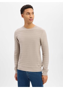 JOOP! Męski sweter z dzianiny - Welmo Mężczyźni Bawełna kitt wypukły wzór tkaniny ze sklepu vangraaf w kategorii Swetry męskie - zdjęcie 188055625