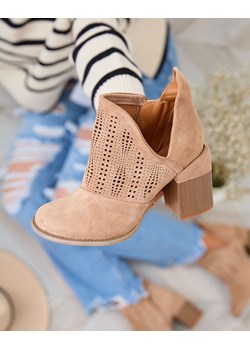 Royalfashion Ażurowe botki na słupku w kolorze jasnobrązowym Revivela ze sklepu royalfashion.pl w kategorii Botki - zdjęcie 188057826