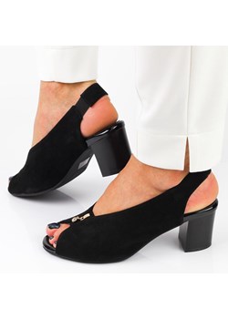 Czarne zamszowe sandały damskie na obcasie M.Daszyński Sa169-6 ze sklepu suzana.pl w kategorii Sandały damskie - zdjęcie 188063159
