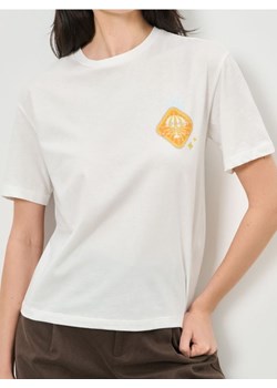 Sinsay - Bawełniana koszulka z nadrukiem wakacyjnym - kremowy ze sklepu Sinsay w kategorii Bluzki damskie - zdjęcie 188063979