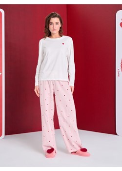 Sinsay - Bawełniana piżama dwuczęściowa z nadrukiem - kremowy ze sklepu Sinsay w kategorii Piżamy damskie - zdjęcie 188064009