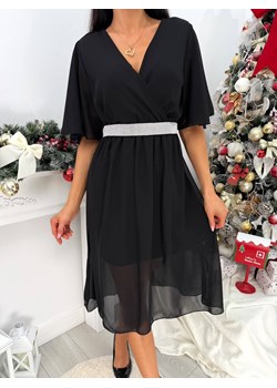 Czarna Szyfonowa Sukienka z Kopertowym Dekoltem ze sklepu ModnaKiecka.pl w kategorii Sukienki - zdjęcie 188064156