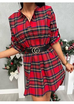 Czerwona Sukienka/Tunika w Kratę z Paskiem ze sklepu ModnaKiecka.pl w kategorii Sukienki - zdjęcie 188065936