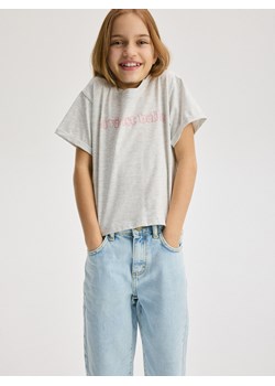 Reserved - Bawełniany t-shirt z nadrukiem - jasnoszary ze sklepu Reserved w kategorii Bluzki dziewczęce - zdjęcie 188066627