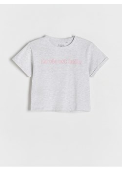Reserved - Bawełniany t-shirt z nadrukiem - jasnoszary ze sklepu Reserved w kategorii Bluzki dziewczęce - zdjęcie 188066878