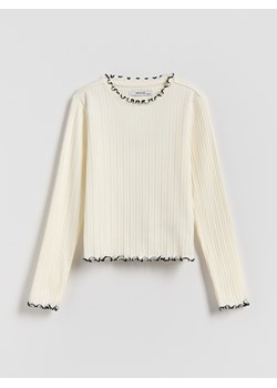 Reserved - Prążkowana koszulka - złamana biel ze sklepu Reserved w kategorii Bluzki dziewczęce - zdjęcie 188067018