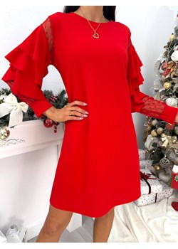 Czerwona Sukienka z Falbankami na Rękawach ze sklepu ModnaKiecka.pl w kategorii Sukienki - zdjęcie 188067408