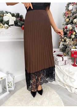 Czekoladowa Plisowana Spódnica z Koronką ze sklepu ModnaKiecka.pl w kategorii Spódnice - zdjęcie 188067436