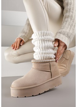 Ciemnobeżowe Śniegowce na Platformie z Haftem przy Cholewce Sewnera ze sklepu renee.pl w kategorii Śniegowce damskie - zdjęcie 188067999