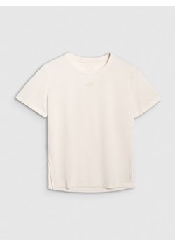 Damska koszulka treningowa 4F 4FWAW25TFTSF1517 - beżowa ze sklepu Sportstylestory.com w kategorii Bluzki damskie - zdjęcie 188068959