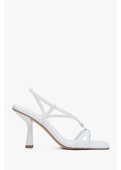 Estro: Białe sandałki damskie na wysokim obcasie ze skóry naturalnej ze sklepu Estro w kategorii Sandały damskie - zdjęcie 188079067