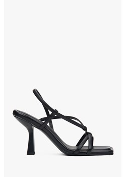 Estro: Czarne sandałki damskie na wysokim obcasie ze skóry naturalnej ze sklepu Estro w kategorii Sandały damskie - zdjęcie 188079079