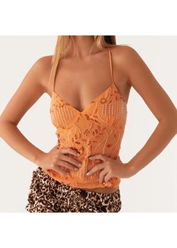 Cekinowy top z odkrytymi plecami - Pomarańczowy S ze sklepu Intimica.pl w kategorii Bluzki damskie - zdjęcie 188081155