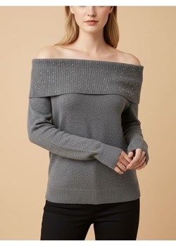 Sinsay - Sweter z dżetami i dekoltem typu łódka z domieszką wełny - szary ze sklepu Sinsay w kategorii Swetry damskie - zdjęcie 188083346