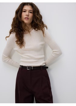 Reserved - Dzianinowa bluzka z jedwabiem - złamana biel ze sklepu Reserved w kategorii Bluzki damskie - zdjęcie 188087057