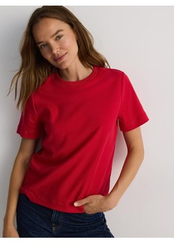 Reserved - T-shirt z bawełny merceryzowanej - czerwony ze sklepu Reserved w kategorii Bluzki damskie - zdjęcie 188087126