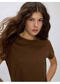 Reserved - T-shirt z domieszką jedwabiu - brązowy ze sklepu Reserved w kategorii Bluzki damskie - zdjęcie 188087379