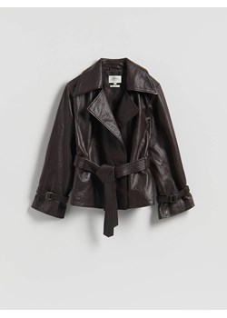 Reserved - Skórzana kurtka z kołnierzem - ciemnobrązowy ze sklepu Reserved w kategorii Kurtki damskie - zdjęcie 188089845