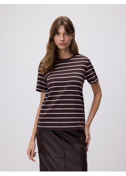 Reserved - T-shirt z bawełny merceryzowanej - ciemnobrązowy ze sklepu Reserved w kategorii Bluzki damskie - zdjęcie 188090226