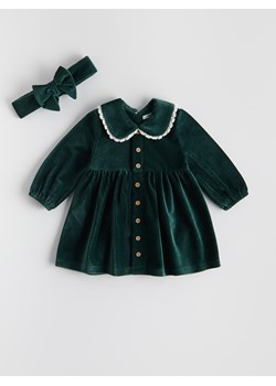 Reserved - Welurowa sukienka z opaską - jasnozielony ze sklepu Reserved w kategorii Komplety dziewczęce - zdjęcie 188091449