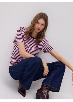 Reserved - T-shirt z bawełny merceryzowanej - ciemnofioletowy ze sklepu Reserved w kategorii Bluzki damskie - zdjęcie 188093195