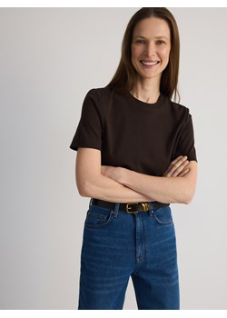 Reserved - T-shirt z bawełny merceryzowanej - brązowy ze sklepu Reserved w kategorii Bluzki damskie - zdjęcie 188093207