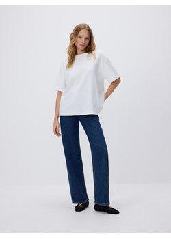 Reserved - T-shirt oversize z merceryzowanej bawełny - biały ze sklepu Reserved w kategorii Bluzki damskie - zdjęcie 188094106