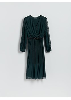 Reserved - Plisowana sukienka z paskiem - morski ze sklepu Reserved w kategorii Sukienki - zdjęcie 188096558