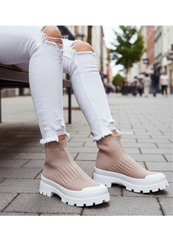 Wiosenne damskie trampki na platformie Khaki /A2-3 15704 T113-5/ ze sklepu Pantofelek24.pl w kategorii Botki - zdjęcie 188096619