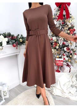 Czekoladowa Rozkloszowana Sukienka z Paskiem ze sklepu ModnaKiecka.pl w kategorii Sukienki - zdjęcie 188097517