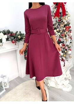 Bordowa Rozkloszowana Sukienka z Paskiem ze sklepu ModnaKiecka.pl w kategorii Sukienki - zdjęcie 188097529