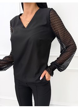 Czarna Elegancka Bluzka z Siateczkowym Rękawem ze sklepu ModnaKiecka.pl w kategorii Bluzki damskie - zdjęcie 188097609