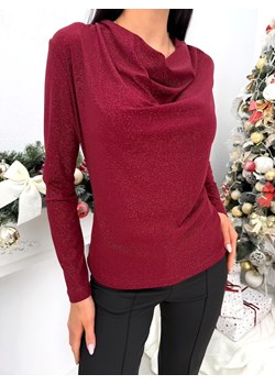 Bordowa Połyskująca Bluzka z Lejącym Dekoltem ze sklepu ModnaKiecka.pl w kategorii Bluzki damskie - zdjęcie 188097619