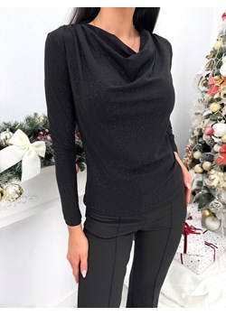 Czarna Połyskująca Bluzka z Lejącym Dekoltem ze sklepu ModnaKiecka.pl w kategorii Bluzki damskie - zdjęcie 188097625