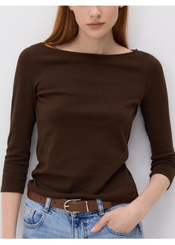 Reserved - Bawełniany longsleeve - ciemnobrązowy ze sklepu Reserved w kategorii Bluzki damskie - zdjęcie 188097975