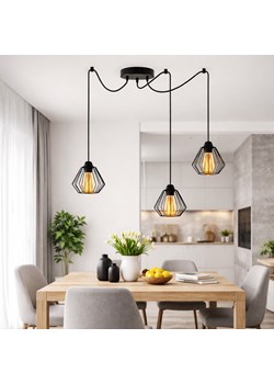 Regulowana loftowa lampa wisząca pająk 3-płomienna DIORO LOFT L3 z drucianymi kloszami w kształcie diamentów ze sklepu Lysne w kategorii Lampy wiszące - zdjęcie 188098136