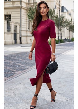 Dzianinowa sukienka midi dopasowna bordowa Leah 362, Kolor bordowy, Rozmiar 40, Ivon ze sklepu Primodo w kategorii Sukienki - zdjęcie 188099167