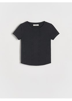 Reserved - Bawełniany t-shirt z przeszyciami - czarny ze sklepu Reserved w kategorii Bluzki dziewczęce - zdjęcie 188100316
