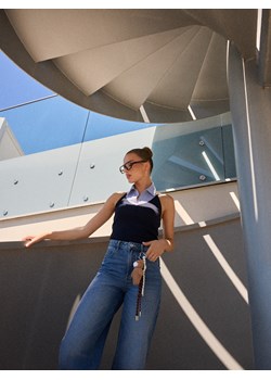 Mohito - Jeansy wide leg - granatowy ze sklepu Mohito w kategorii Jeansy damskie - zdjęcie 188100506