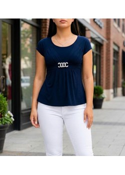 Granatowa koszulka bluzka damska z ozdobą /H2-K64 UB940 S0/ ze sklepu Pantofelek24.pl w kategorii Bluzki damskie - zdjęcie 188100948