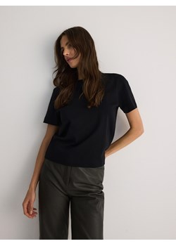 Reserved - T-shirt z bawełny merceryzowanej - czarny ze sklepu Reserved w kategorii Bluzki damskie - zdjęcie 188101286