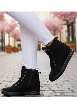 Czarne klasyczne sneakersy damskie na koturnie /D8-2 12856 T796/ ze sklepu Pantofelek24.pl w kategorii Trampki damskie - zdjęcie 188102166
