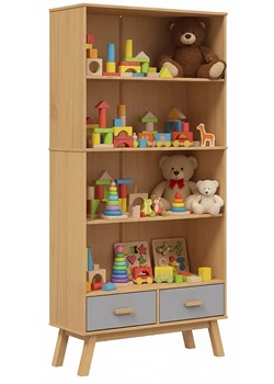 Sosnowy regał na zabawki brązowy + szary S0-B89 ze sklepu Edinos.pl w kategorii Regały i witryny - zdjęcie 188102385